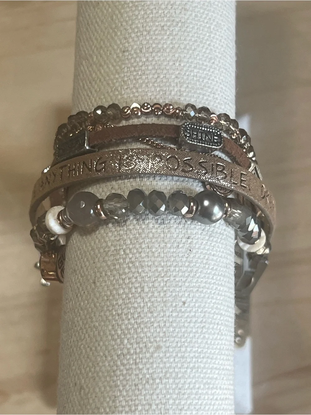 Multi-Strand Leather & Bead Bracelet - Inspirational Detail